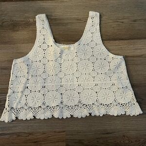 Rebellion ivory Crochet Floral tank crop Top XS